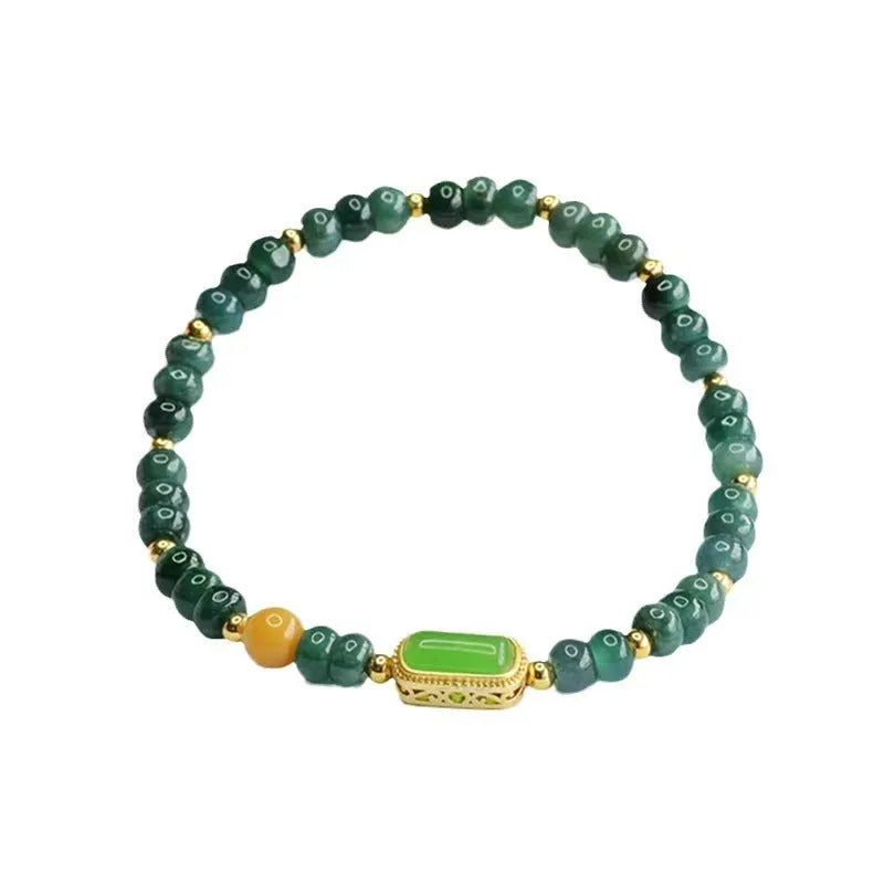 Natural stone blue water jade and topaz bracelet with geometric design and electroplated finish