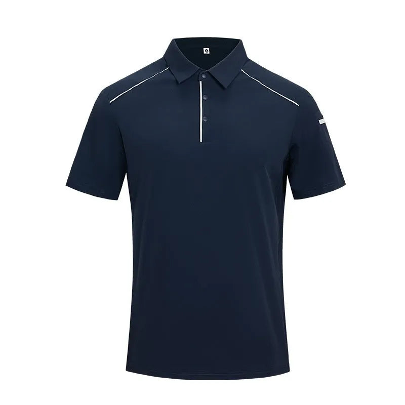 Loose-fit nylon T-shirt with a stand-up collar and colour stitching detail on the front.