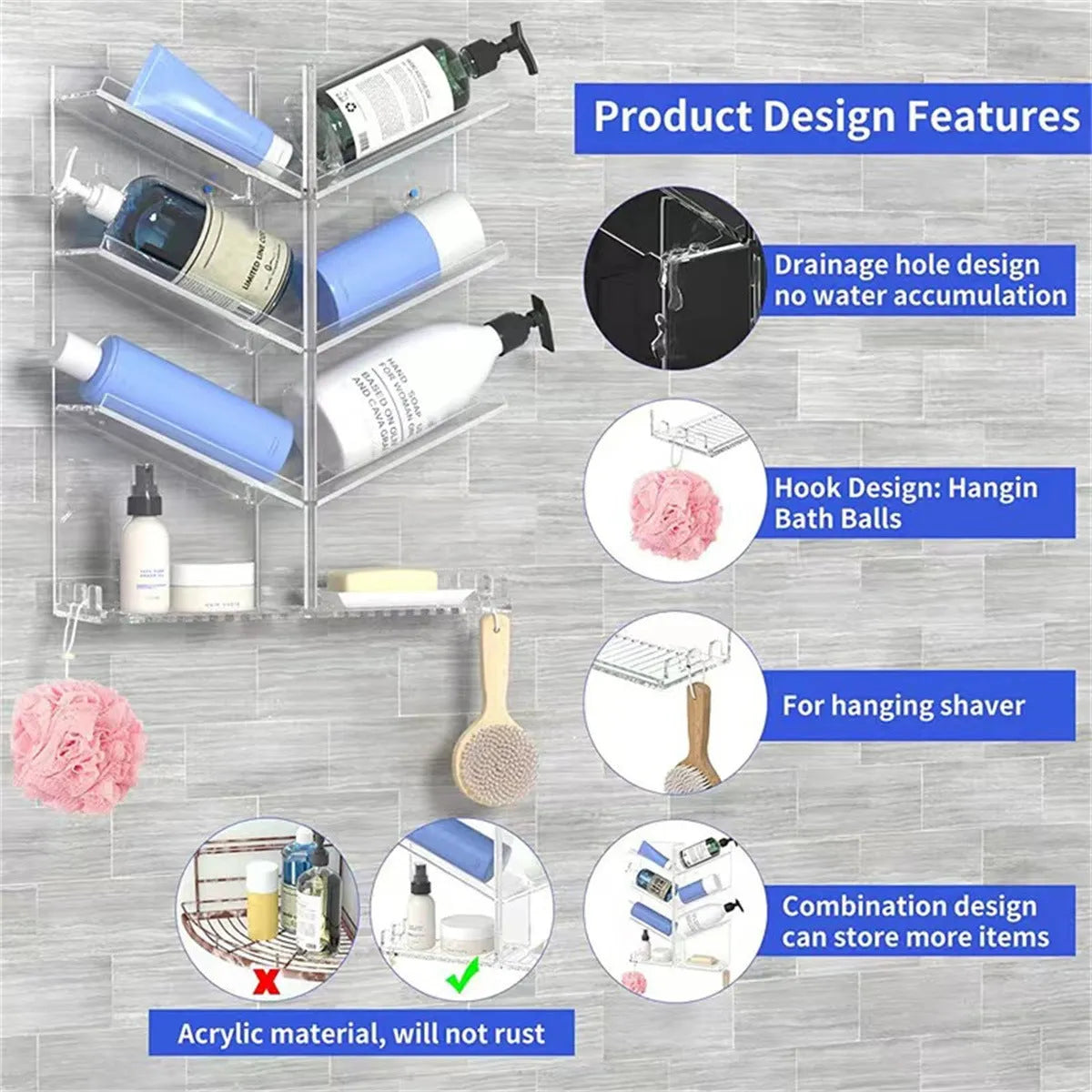 Transparent acrylic 4-layer wall-mounted bathroom storage rack for perfumes and toiletries