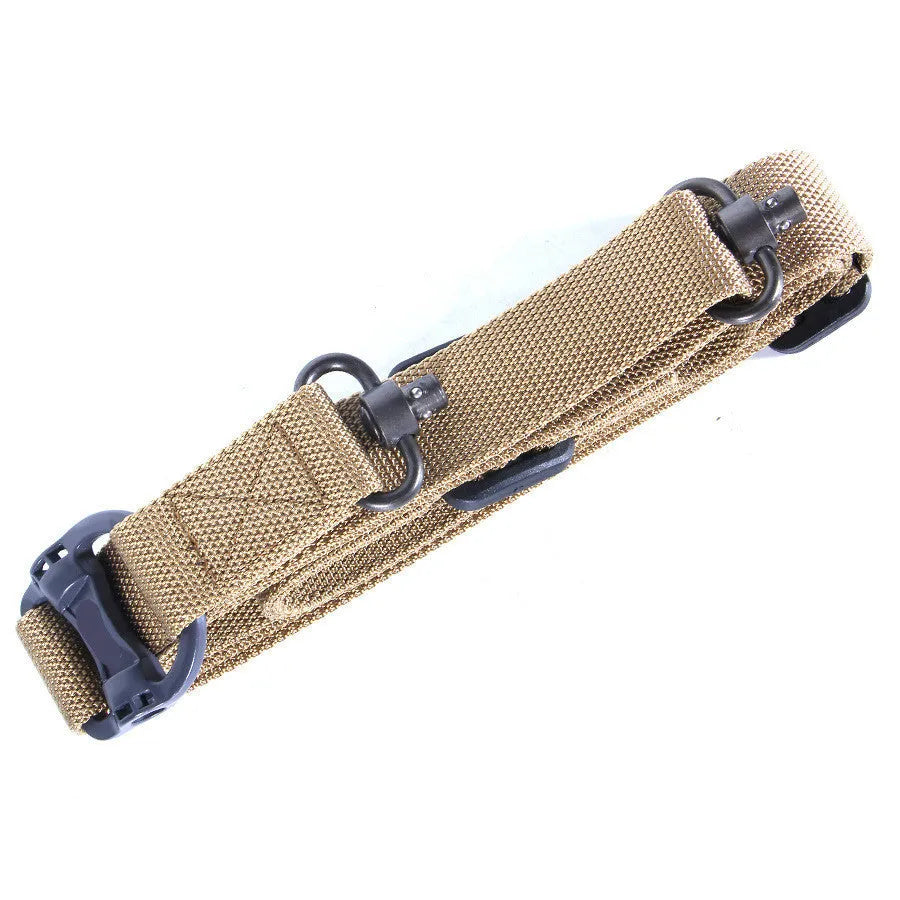 MS4 tactical nylon multifunctional task strap rope showing stretch capability in black, army green, or mud colour options