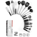 Black silicone spatula spoon set with stainless steel handles, 16-piece kitchen utensils