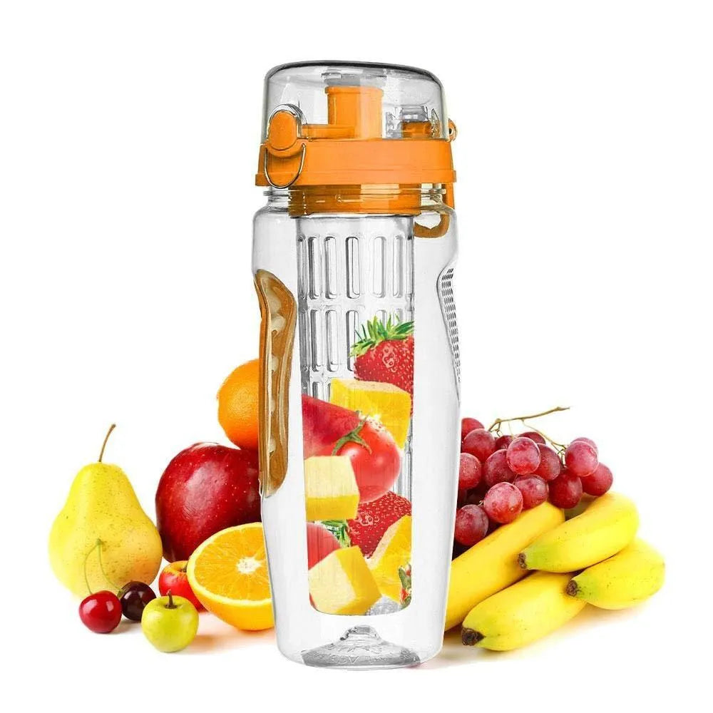 32oz Tritan fruit infuser water bottle with fruit cup compartment in multiple style options