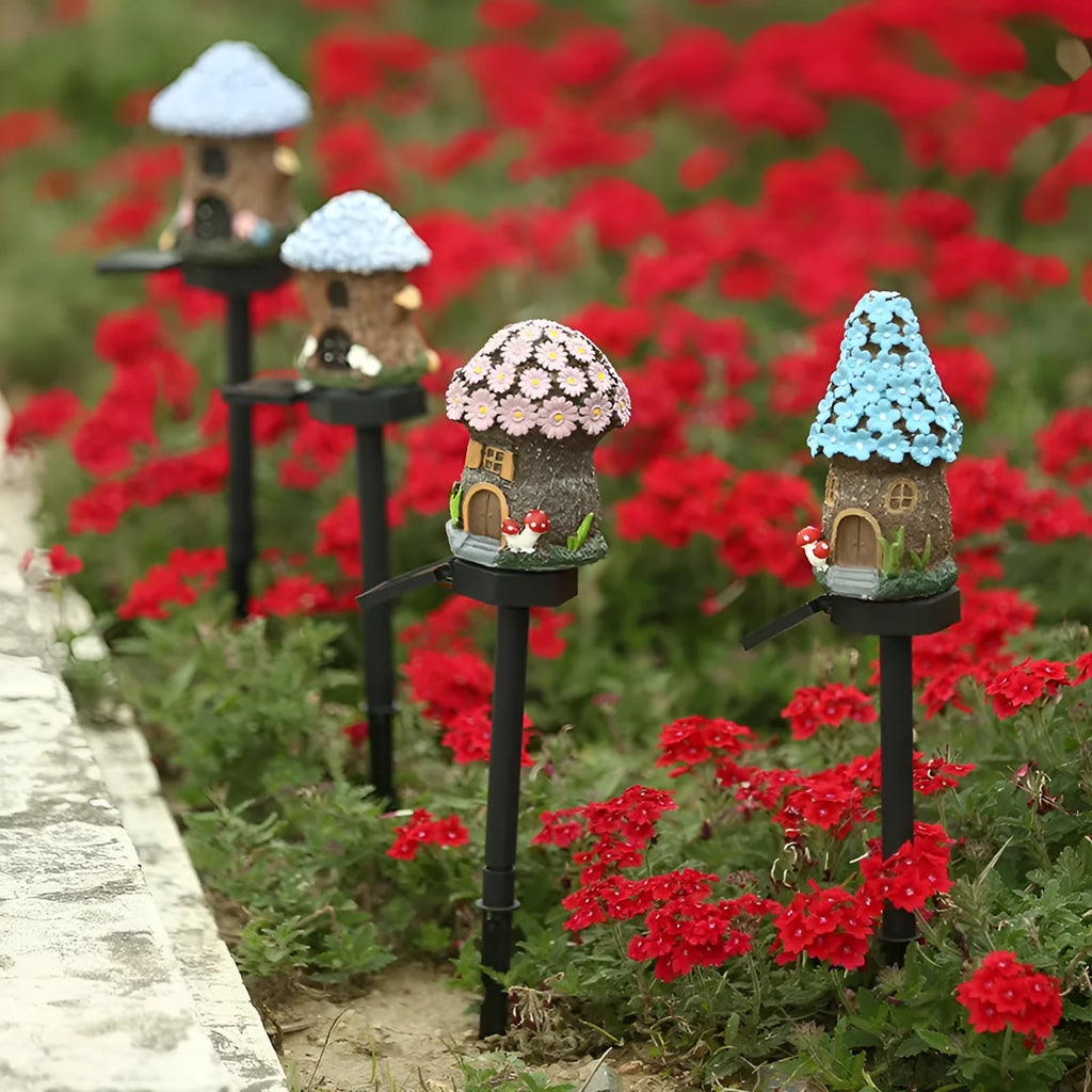 Outdoor solar LED garden light in floral resin design with waterproof IP55 rating
