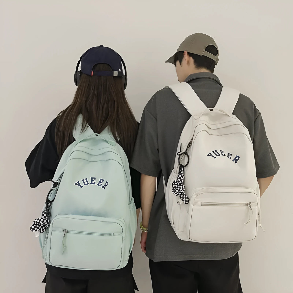 Large-capacity nylon school bag 32 x 14 x 45 cm in white, red, blue, black or light green with print