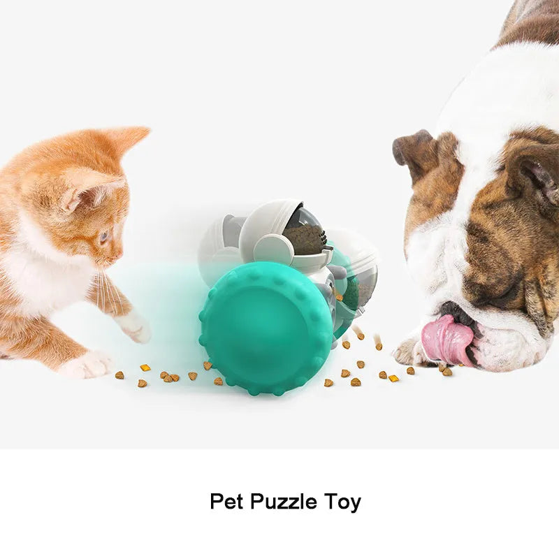 Interactive Dog Treat Leaking Toy puzzle tumbler slow dispenser for small large dogs, black colour with treat inside