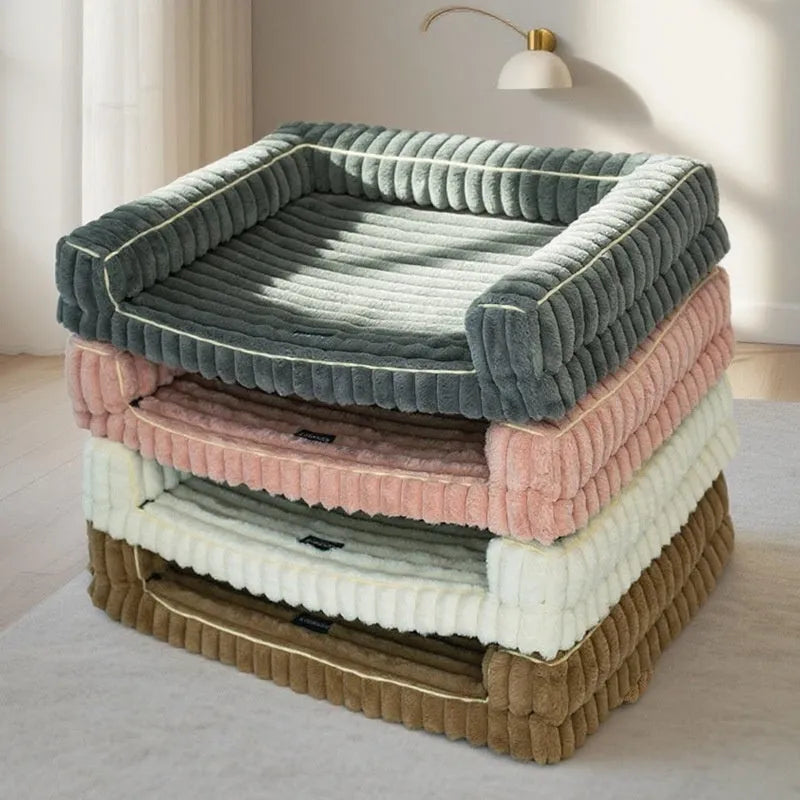 Corduroy cushion pet bed in dehaired angora fabric with removable cover for dogs