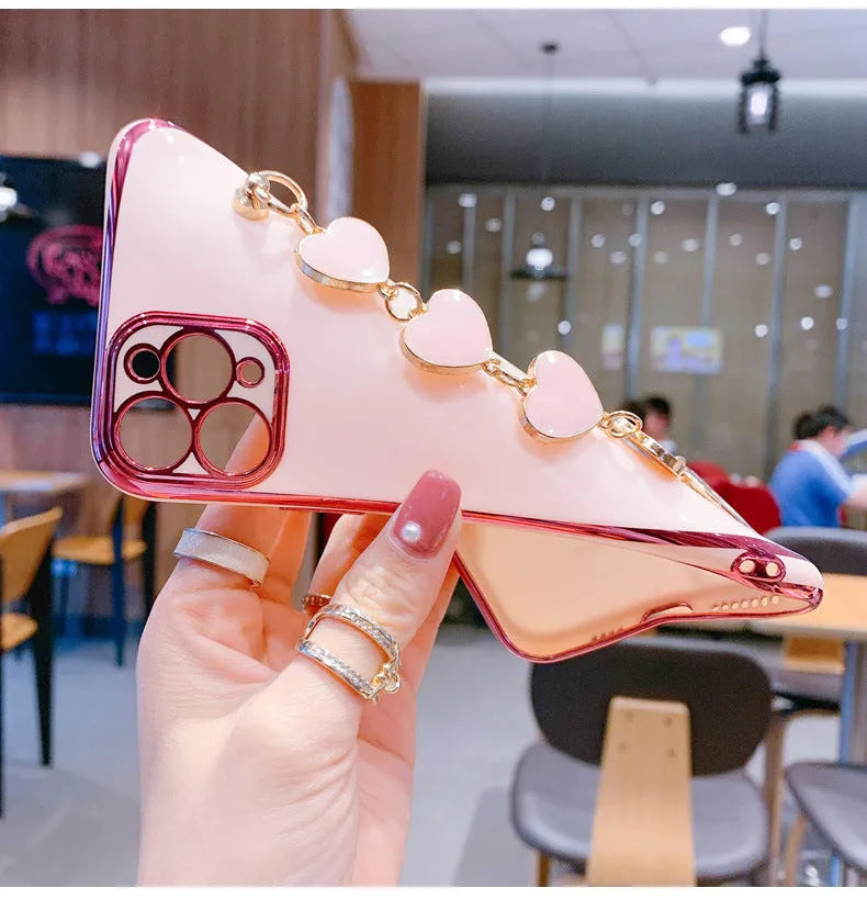 Silicone mobile phone case with built-in bracelet for Samsung Galaxy and iPhone XR in solid colours