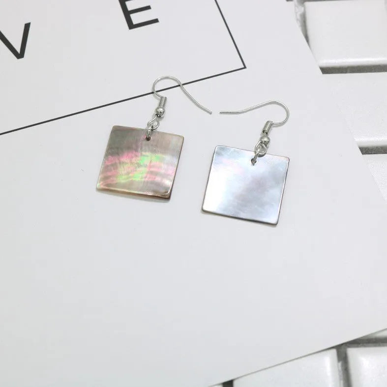 Geometric shell earrings for women in rectangular shell and square panther designs with retro natural styling