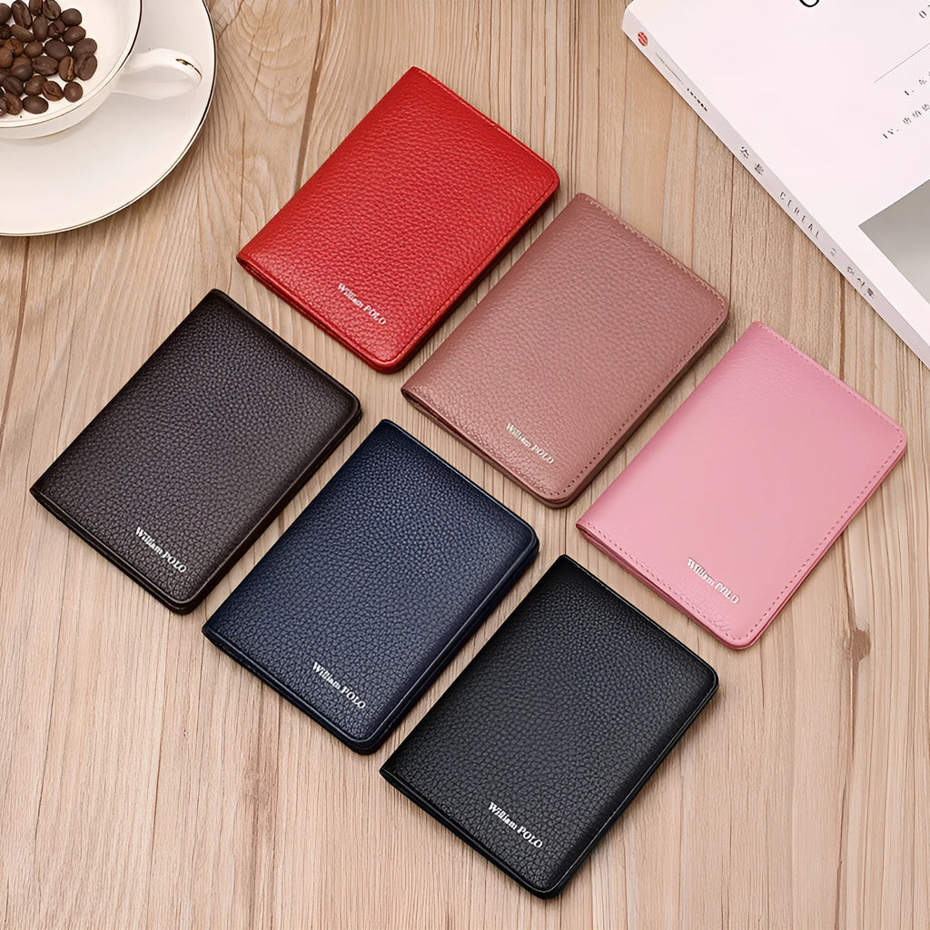 Ultra-thin cowhide card holder for driver's licence and ID cards in black, blue, red or pink