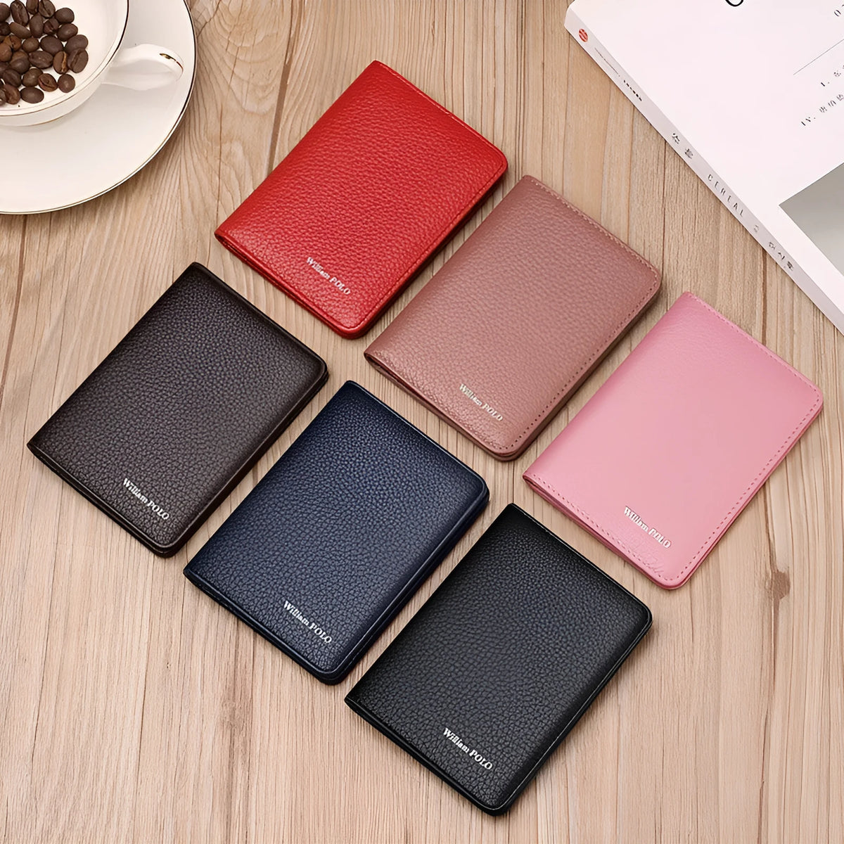 Ultra-thin cowhide card holder for driver's licence and ID cards in black, blue, red or pink