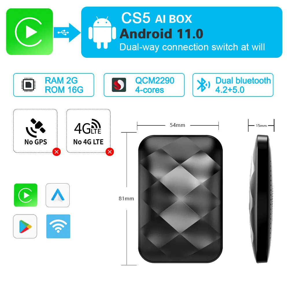 Android smart car upgrade box with ABS plastic casing measuring 81mm wide