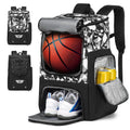 Black Oxford cloth large capacity basketball training backpack with dimensions 51cm by 24cm by 35.5cm.