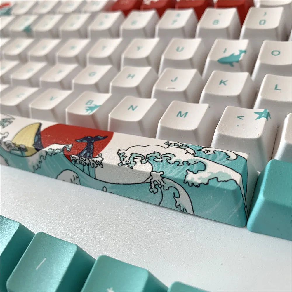 Coral Sea colour PBT keycaps for Xiao Yan mechanical keyboards with five-sided sublimation printing