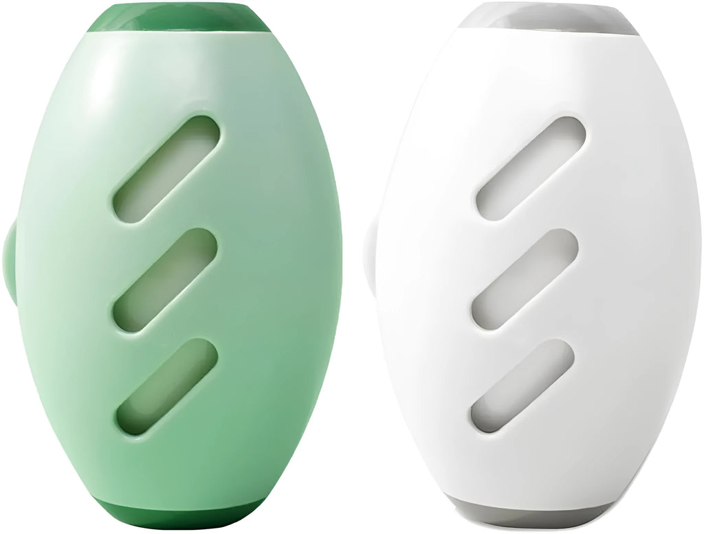 Green and white reusable gel lint roller balls for pet hair removal on fabric