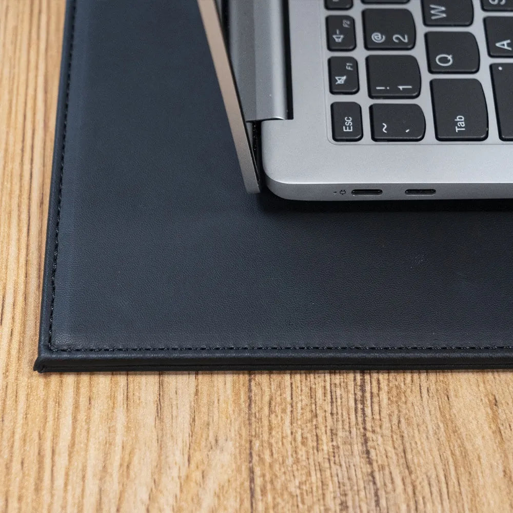 Durable heat-insulating tablet pad with anti-radiation printing in black, blue, green, and black gold colours.