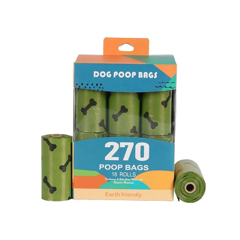 Army green degradable dog poop bags with black bone print, 23x33cm size