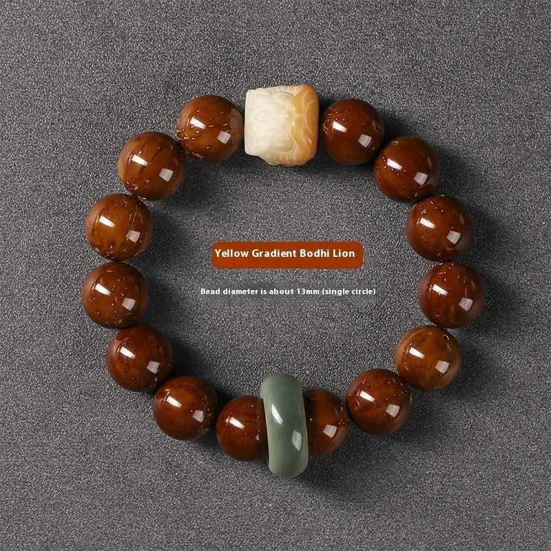 Hand-woven Buddhist prayer bracelet with 13mm round beads in ivory nut, bodhi, or sandalwood lion style
