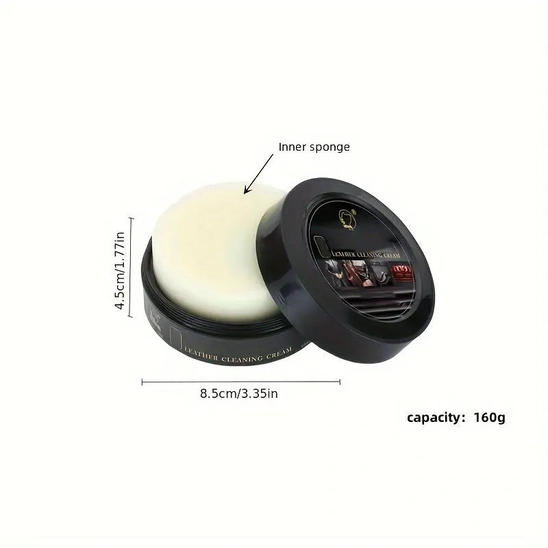 Multifunctional leather cleaning cream in black box with sponge, 160g, for car interiors and shoes