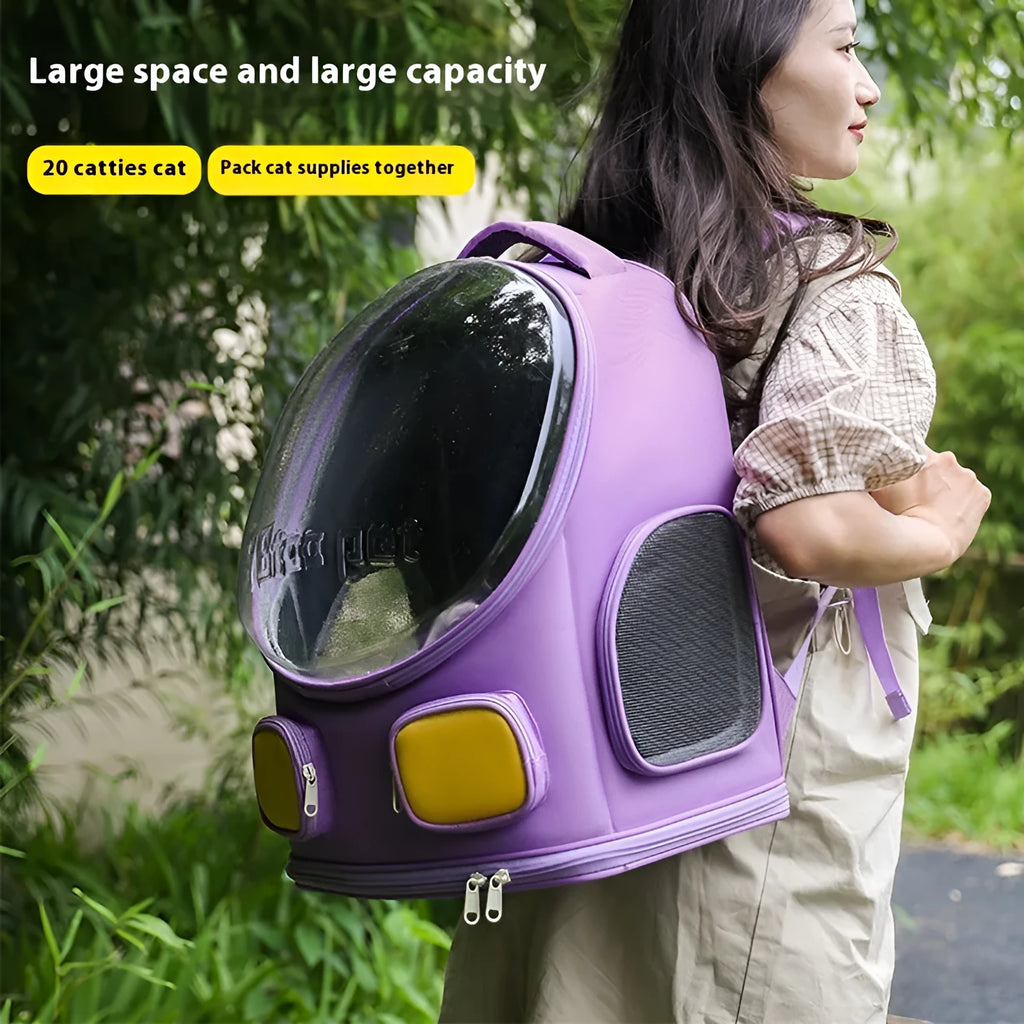 Outdoor portable cat school bag in solid colour nylon, large capacity backpack for cats up to 9kg