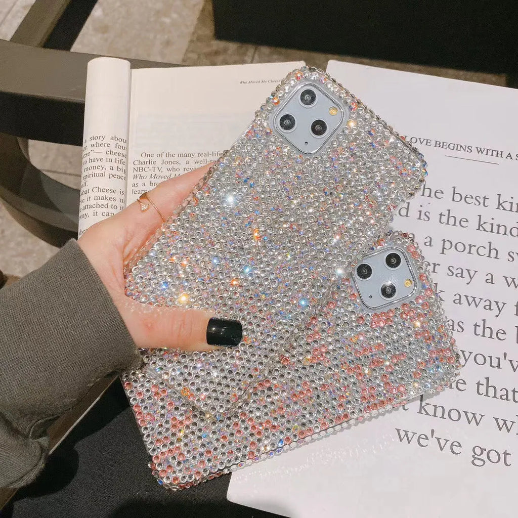 Acrylic rhinestone phone case back cover for iPhone in gradient pink solid colour finish