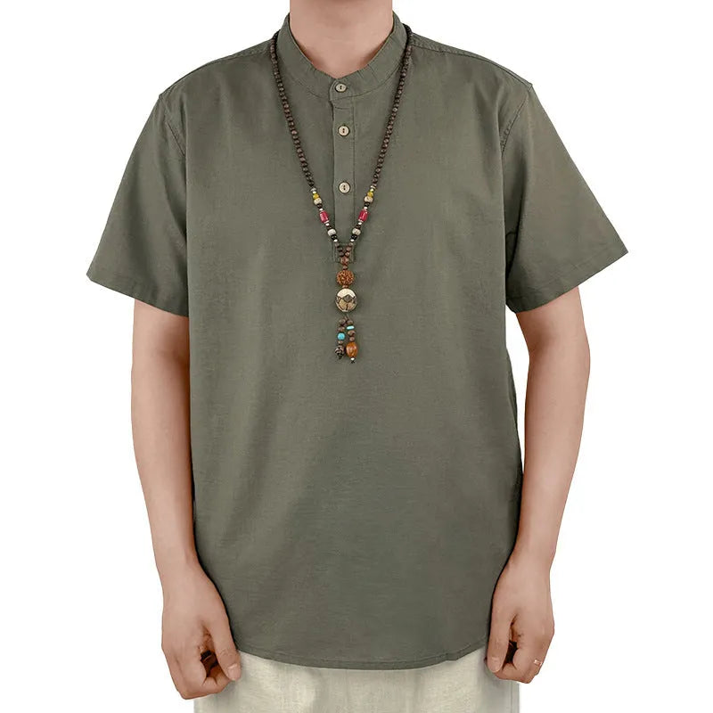 Men's thin linen short sleeve T-shirt in solid colours with extended sizing options