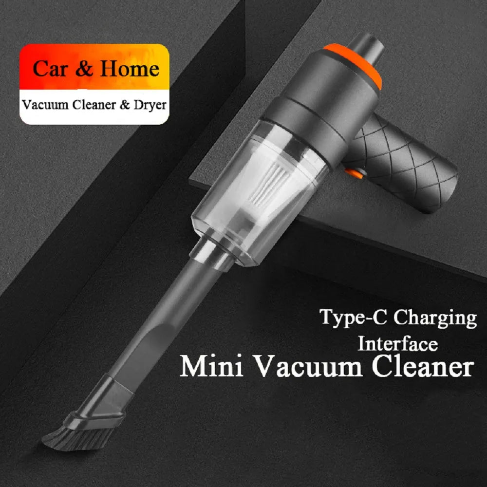 Black mini car vacuum cleaner, wireless handheld strong suction cleaning machine for car and home use
