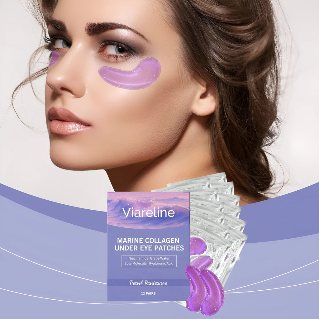 Pack of 12 collagen and hyaluronic acid eye masks for moisturising skincare.