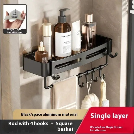 Gun grey triangular bathroom corner shelf with punch-free wall mounting system