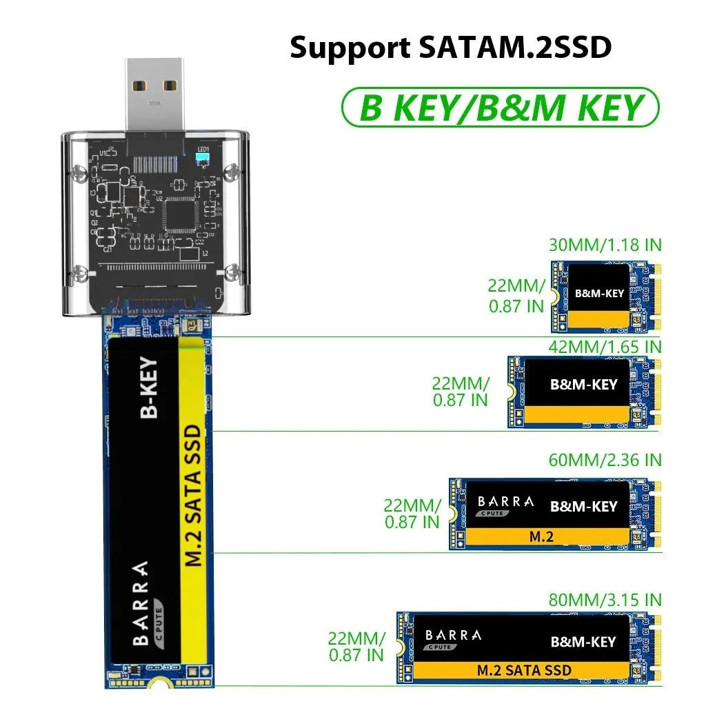 Compact 2.5-inch SATA USB hard drive enclosure in ABS, 45 x 38 x 12mm, available in black, blue, gold, and transparent K1715S.