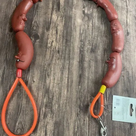Brown sausage-themed cat rope toy with hand grip tape, total length 108cm