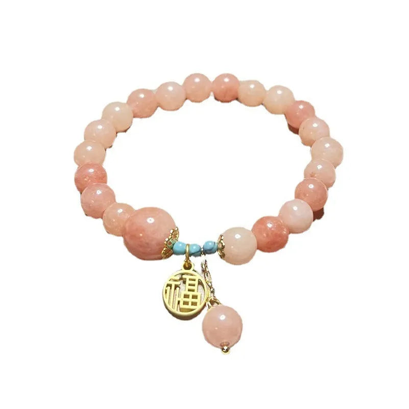Adjustable pink natural stone bracelet for women with alloy clasp