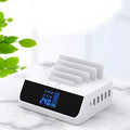 White smart display mobile phone charger bracket with PD multi-port and UK EU US adapters