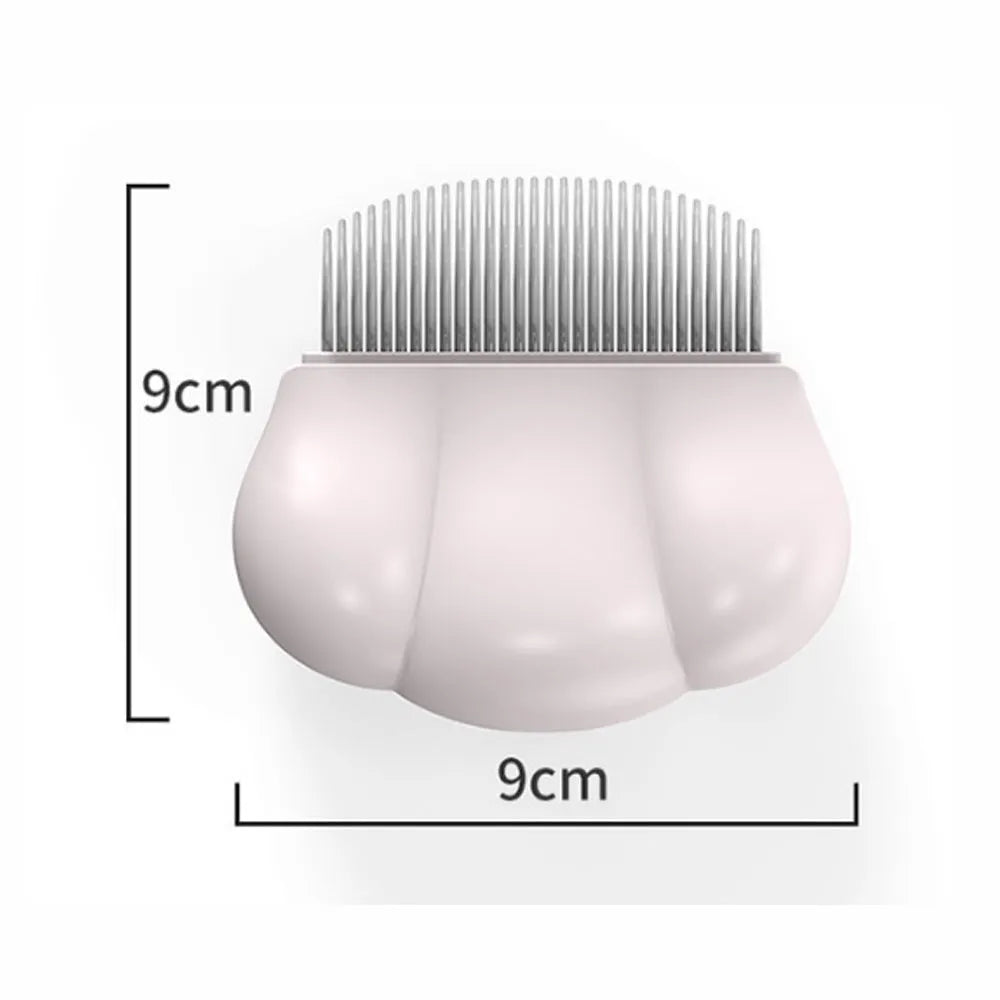 Paw Soft deshedding brush tool for pets in blue, pink, or white, showing 9cm by 9cm head.