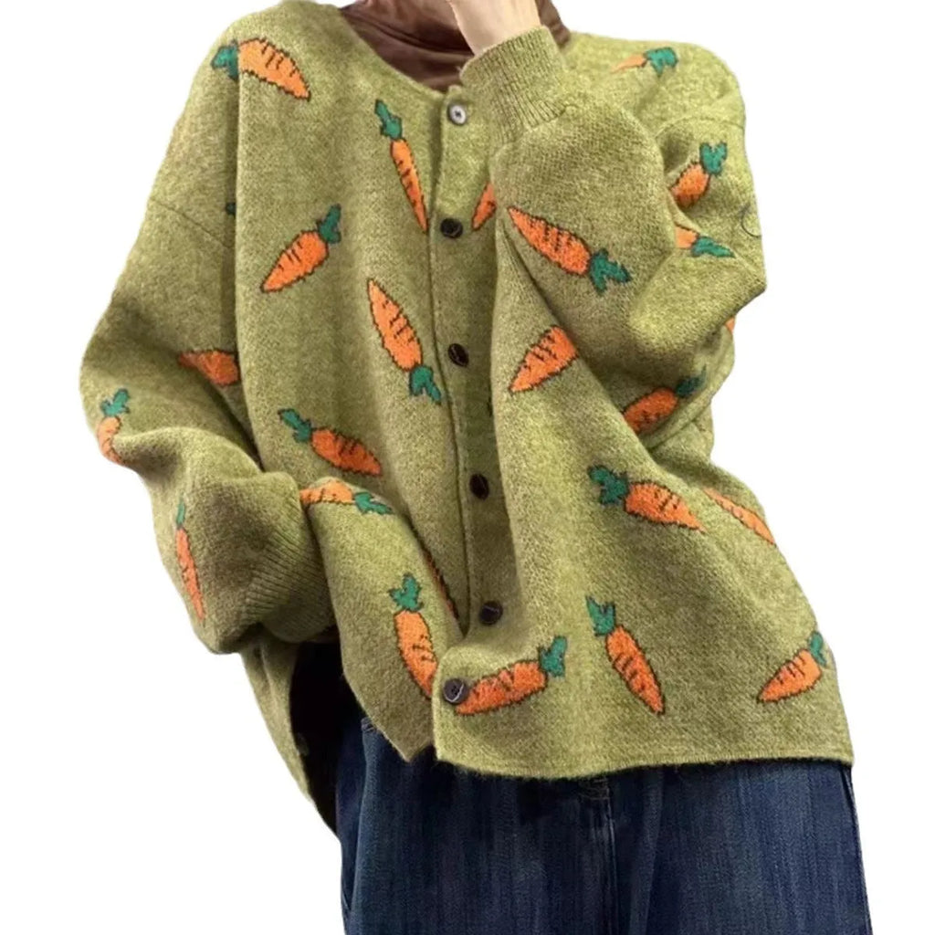 Mori artistic print loose cardigan sweater in viscose, shown in picture colour.