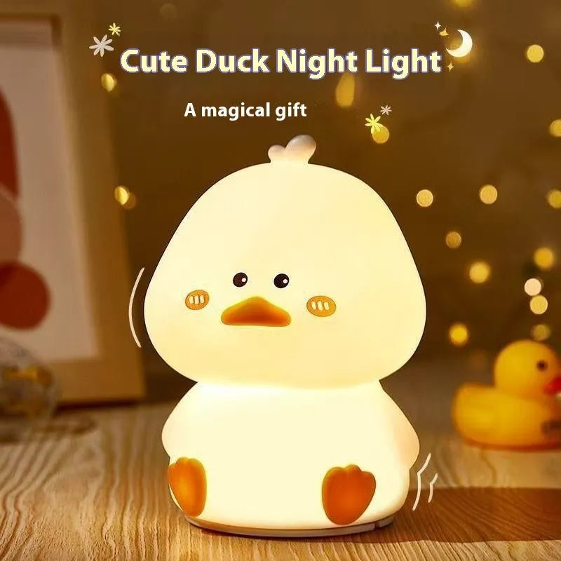 Happy Duck night lamp, USB rechargeable, seven colour light, 9.5cm x 9.5cm x 13.1cm cartoon bedside lamp