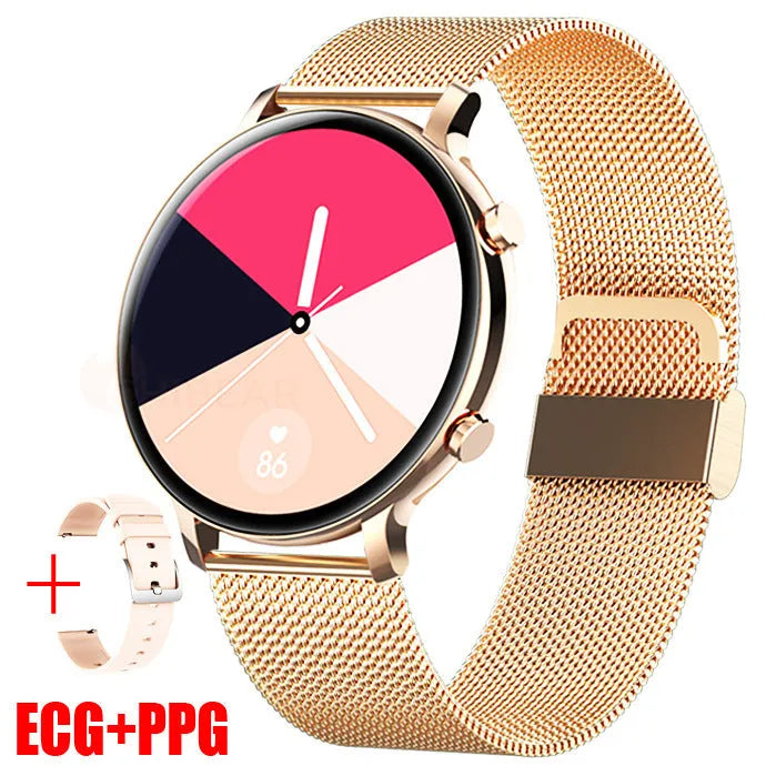 Black Bluetooth smartwatch with stainless steel strap showing call screen and heart rate monitor