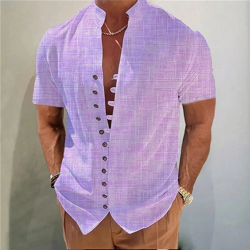 Youth short sleeve casual shirt with geometric 3D printed floral pattern in chemical fibre blending fabric