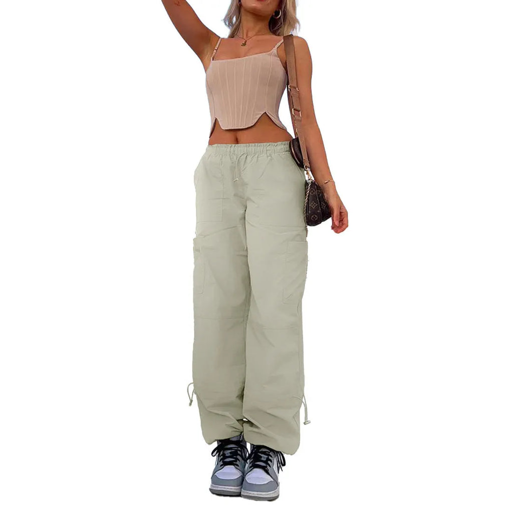 Straight-leg multi-pocket cargo casual trousers in six colour options with loose fit design