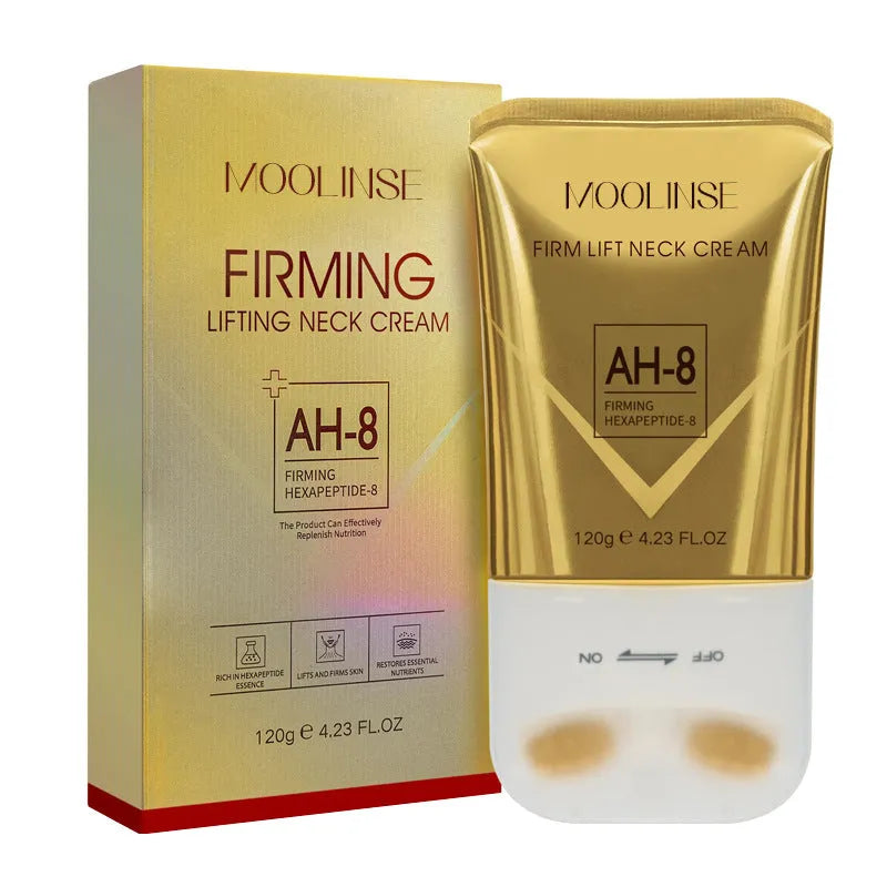 Neck cream with roller applicator for dry skin treatment in medium sample size packaging