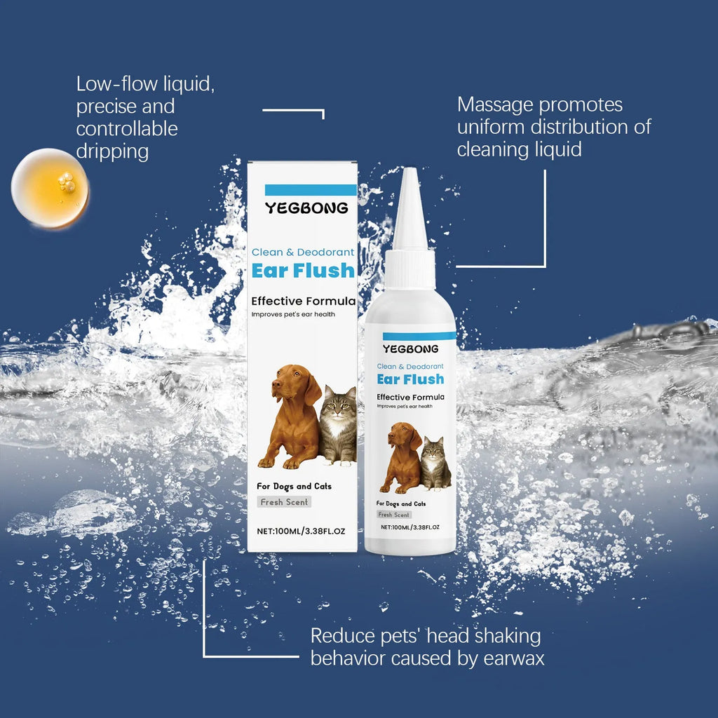 A 100ml bottle of gentle ear cleaner for dogs and cats, used to remove earwax.