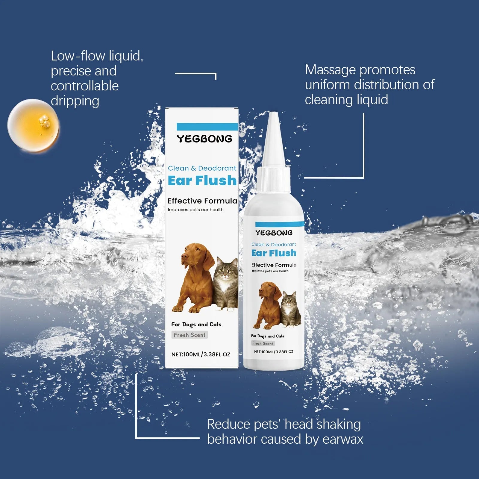 A 100ml bottle of gentle ear cleaner for dogs and cats, used to remove earwax.
