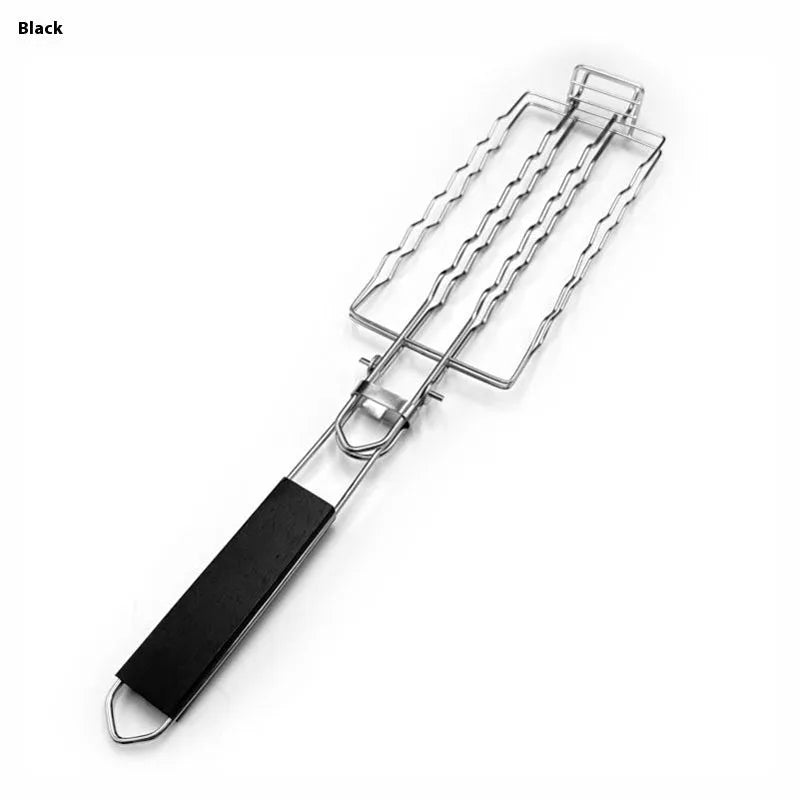Stainless steel removable folding square barbecue grill net with black or primary colour handle for outdoor cooking