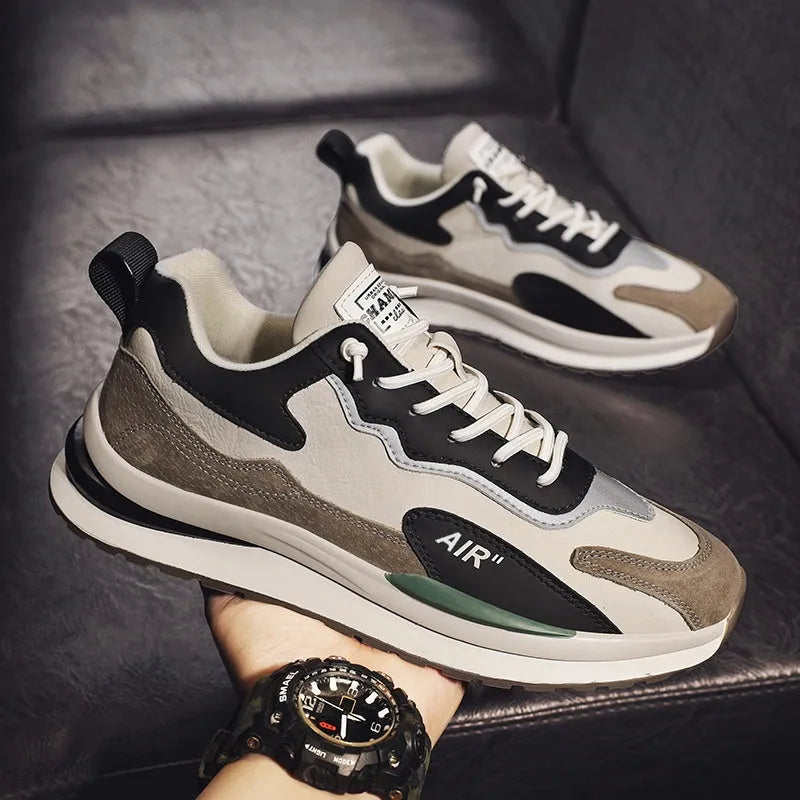 Men's fleece sports casual cotton shoes with PU overlays and lace-up closure, colour-blocked design, available in multiple colours and sizes