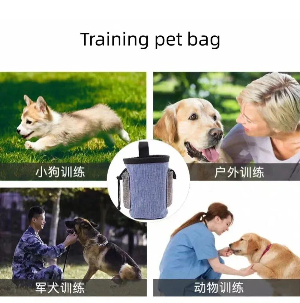 Adjustable waterproof waist bag for dog walking with side clip and multiple pockets.
