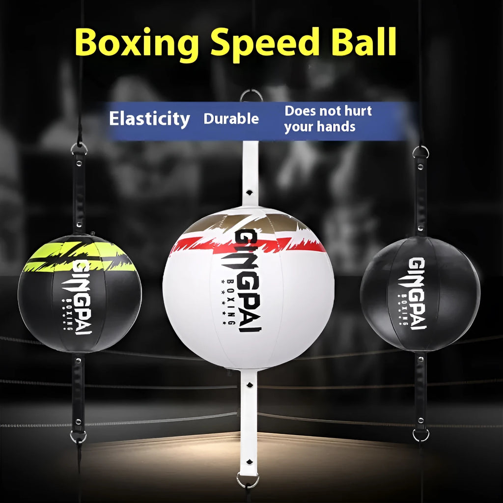 A black hanging boxing speed ball made of PU material for reaction training