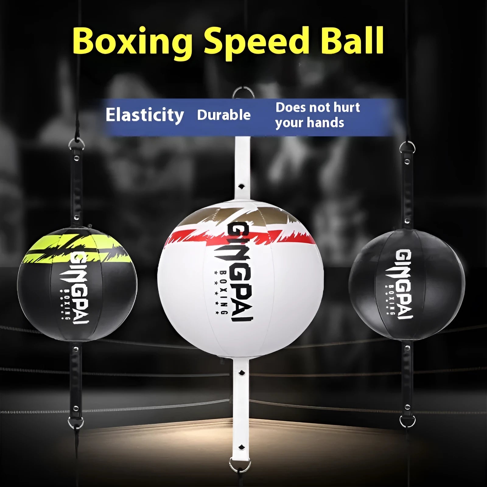 A black hanging boxing speed ball made of PU material for reaction training
