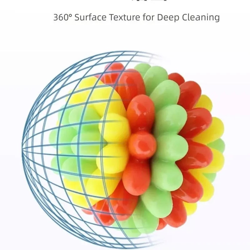Multicolour durable rubber dog teething ball in red yellow and teal for dental cleaning and interactive play
