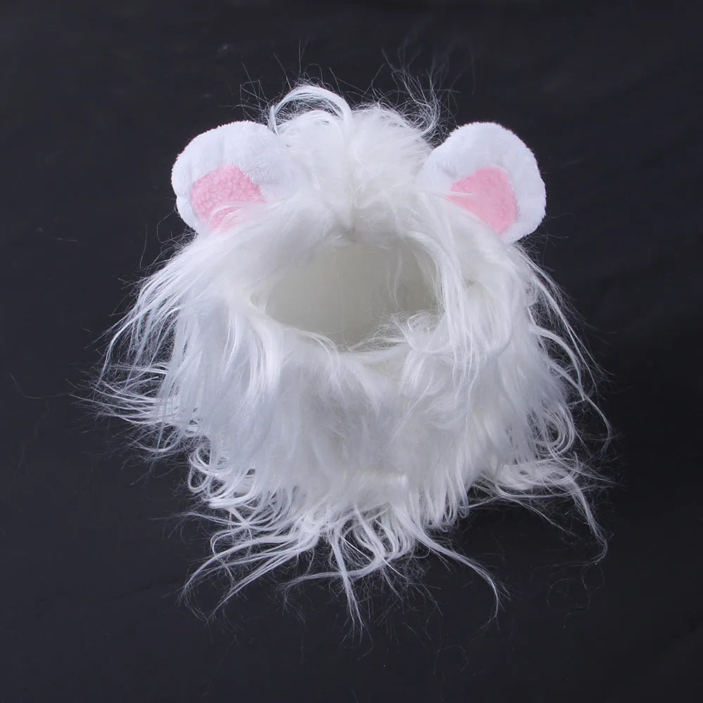Black lion headgear wig on cat with three size options available