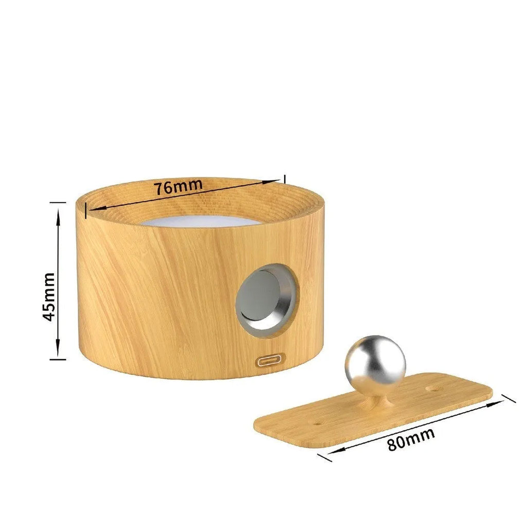 Circular wood grain wiring-free magnetic suction night light with remote control and base