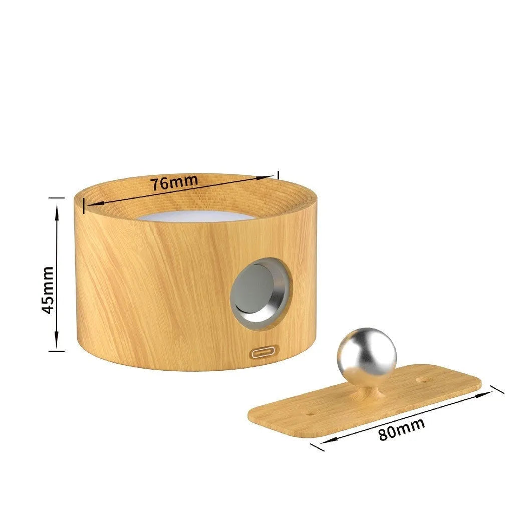 Circular wood grain wiring-free magnetic suction night light with remote control and base